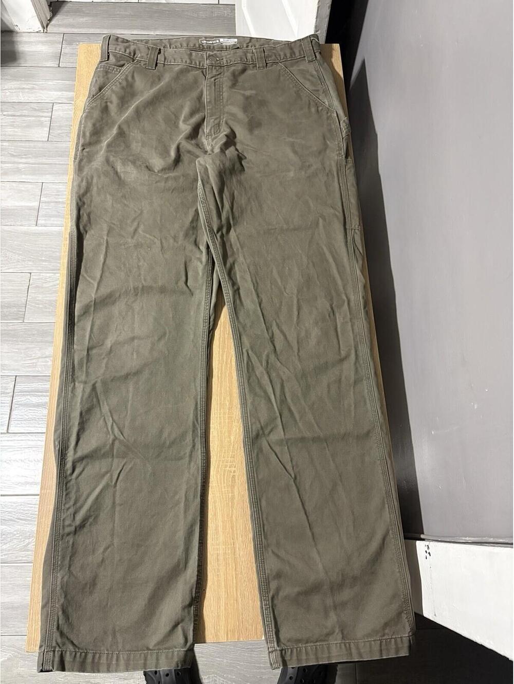 Carhartt B324 Dungaree Pants Mens 38x35 Olive Green Twill Relaxed Fit Straight